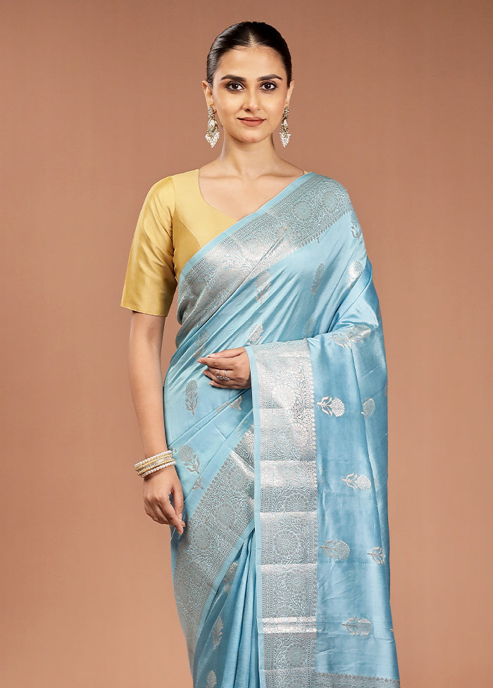 Blue Handloom Dupion Pure Silk Saree With Blouse Piece