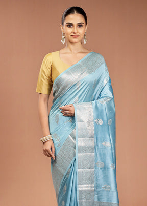 Blue Handloom Dupion Pure Silk Saree With Blouse Piece