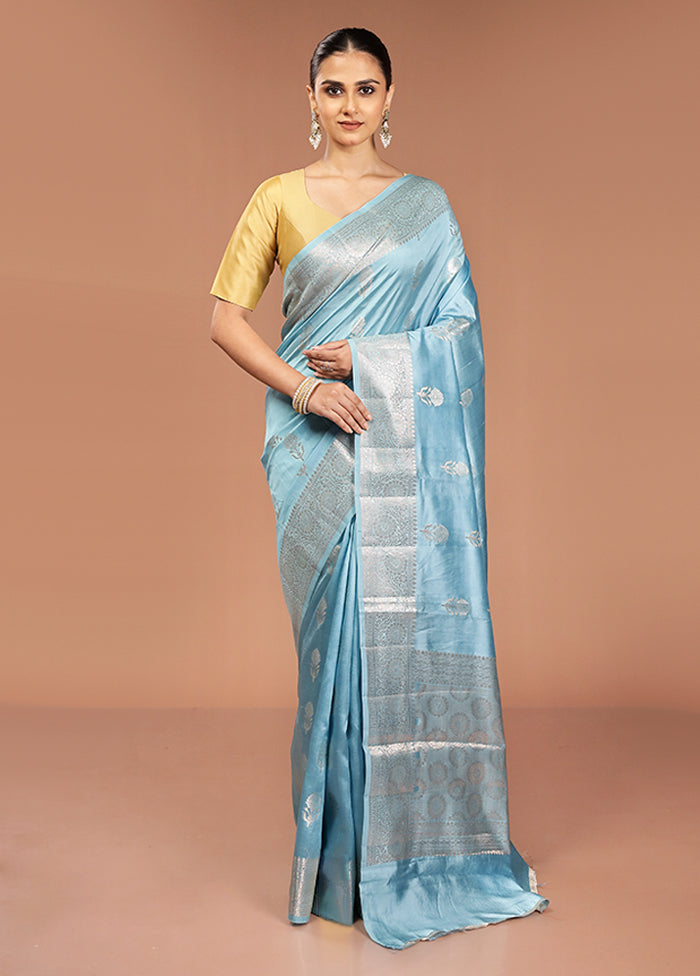 Blue Handloom Dupion Pure Silk Saree With Blouse Piece