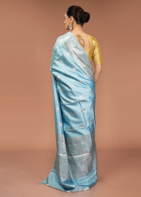 Blue Handloom Dupion Pure Silk Saree With Blouse Piece