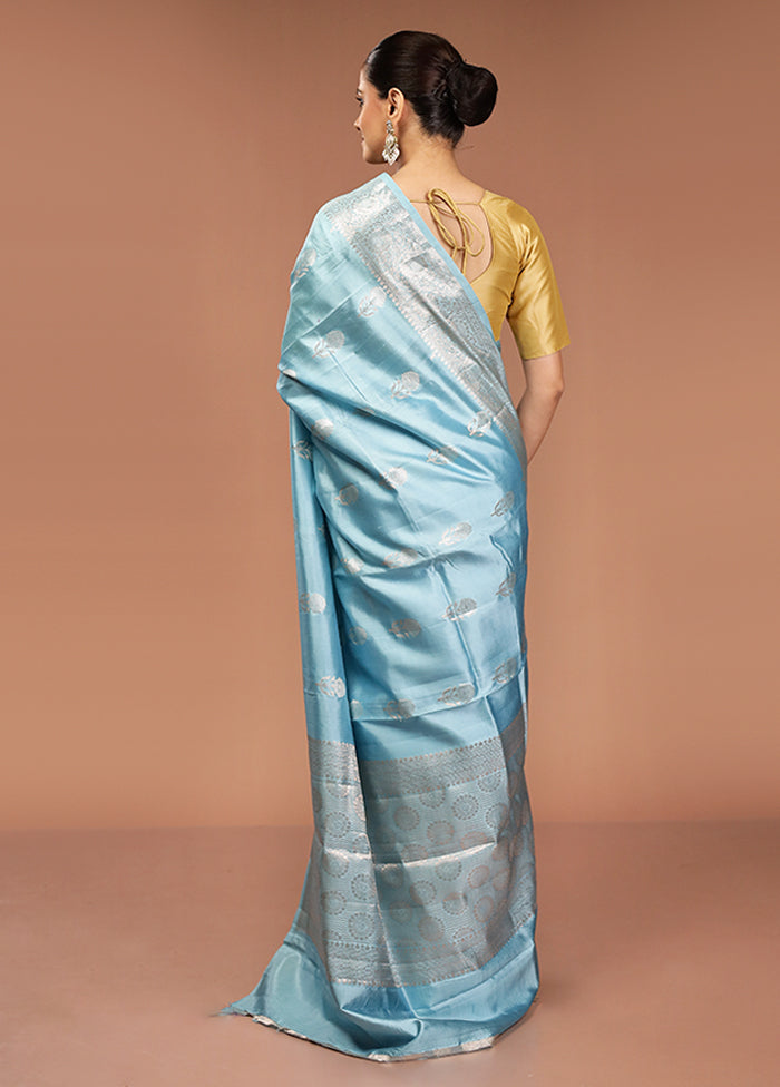 Blue Handloom Dupion Pure Silk Saree With Blouse Piece