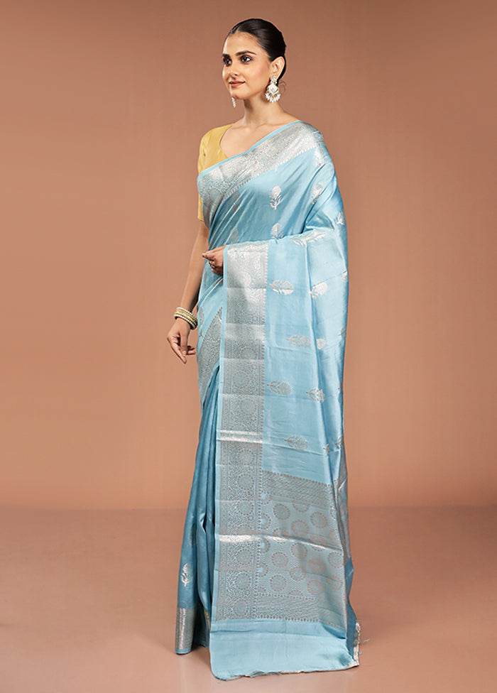 Blue Handloom Dupion Pure Silk Saree With Blouse Piece
