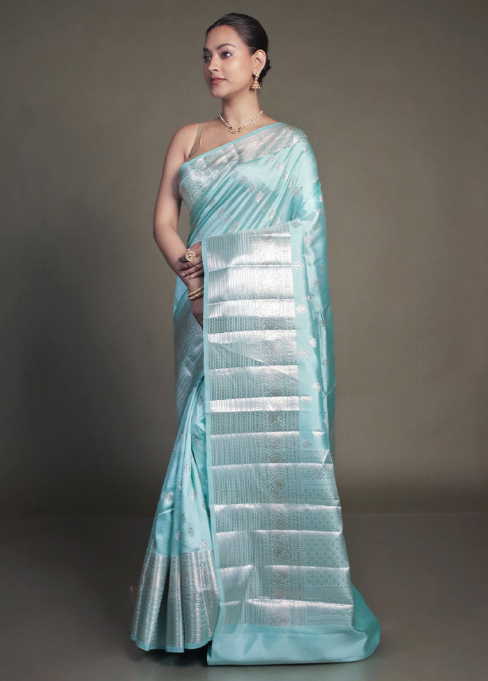 Green Handloom Dupion Pure Silk Saree With Blouse Piece