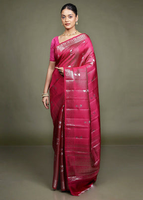 Pink Handloom Dupion Pure Silk Saree With Blouse Piece
