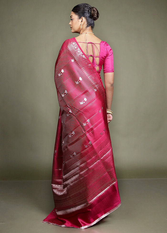 Pink Handloom Dupion Pure Silk Saree With Blouse Piece