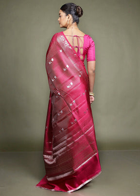Pink Handloom Dupion Pure Silk Saree With Blouse Piece