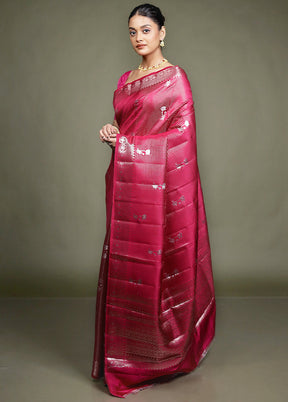 Pink Handloom Dupion Pure Silk Saree With Blouse Piece
