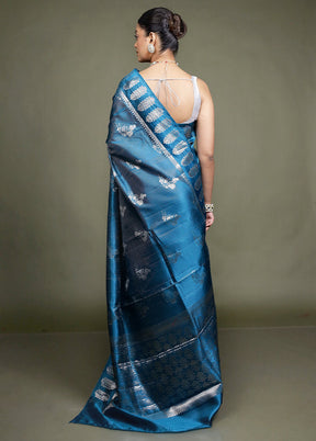 Blue Handloom Dupion Pure Silk Saree With Blouse Piece