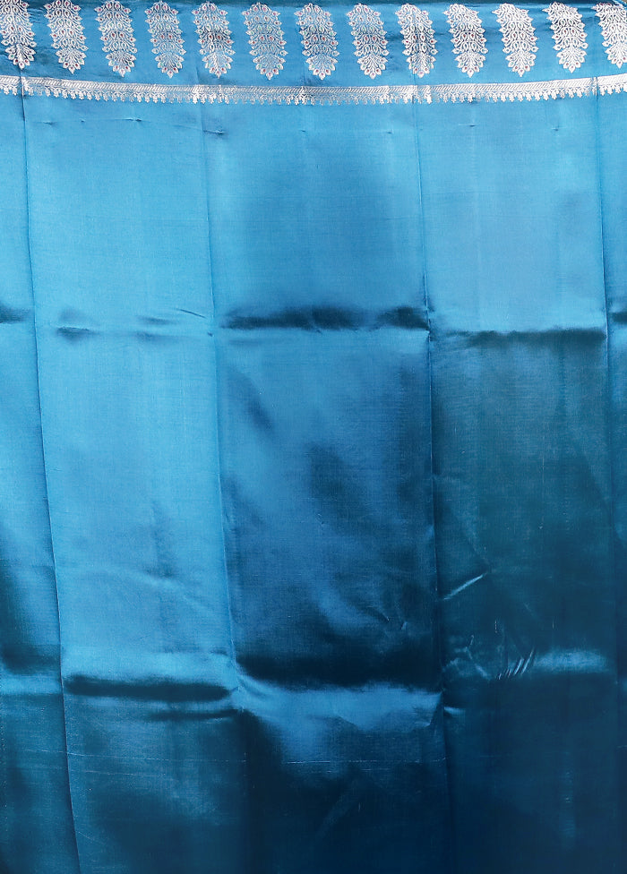 Blue Handloom Dupion Pure Silk Saree With Blouse Piece