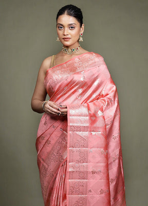 Pink Handloom Dupion Pure Silk Saree With Blouse Piece