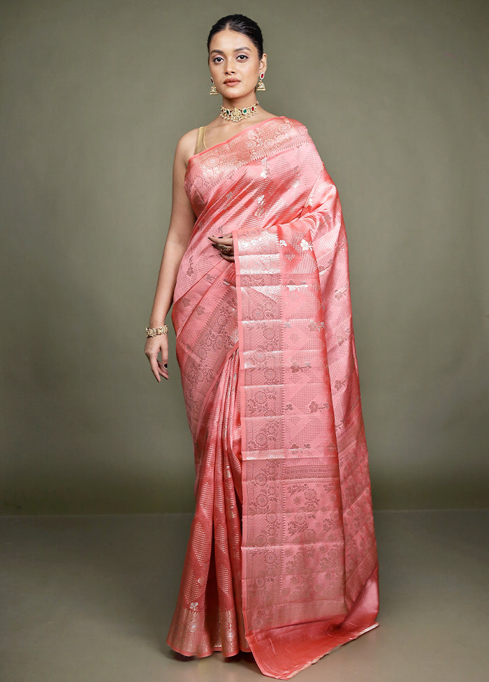 Pink Handloom Dupion Pure Silk Saree With Blouse Piece