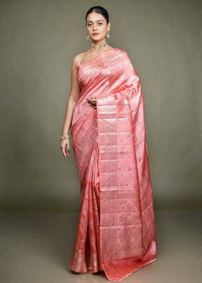 Pink Handloom Dupion Pure Silk Saree With Blouse Piece