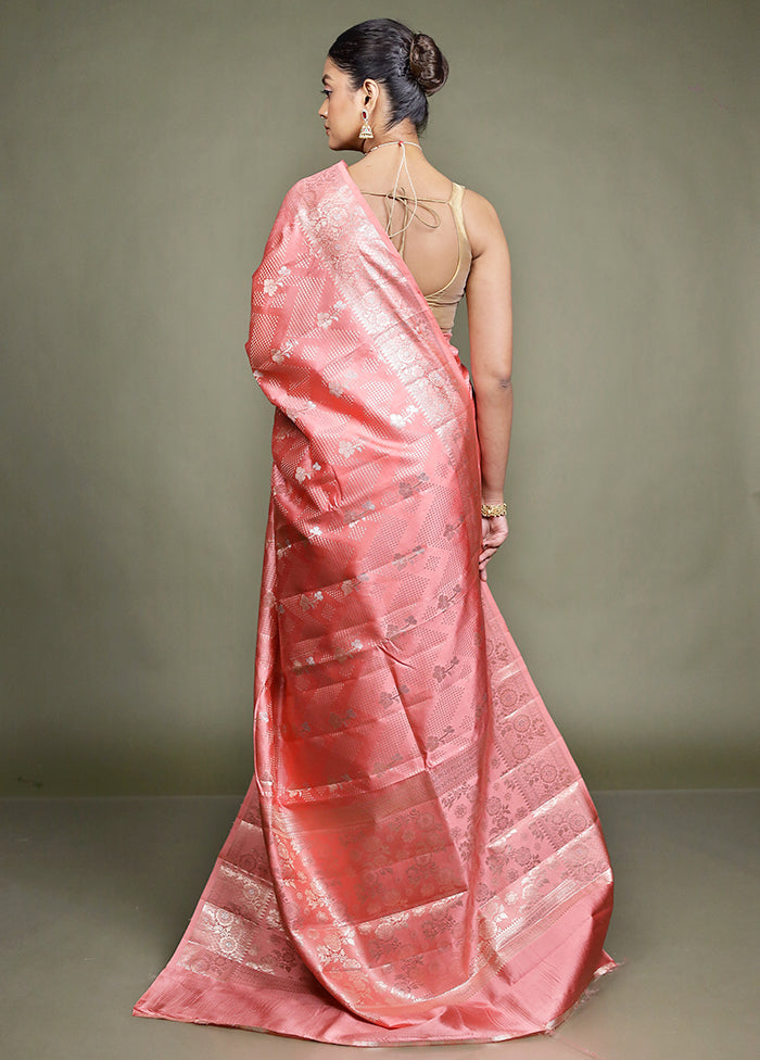 Pink Handloom Dupion Pure Silk Saree With Blouse Piece