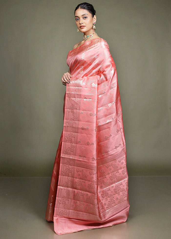 Pink Handloom Dupion Pure Silk Saree With Blouse Piece