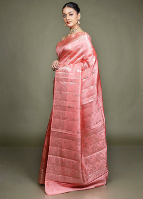 Pink Handloom Dupion Pure Silk Saree With Blouse Piece