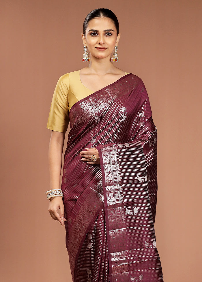 Maroon Handloom Dupion Pure Silk Saree With Blouse Piece