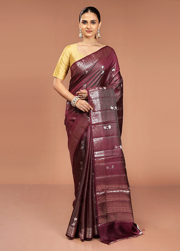 Maroon Handloom Dupion Pure Silk Saree With Blouse Piece