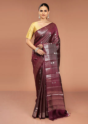 Maroon Handloom Dupion Pure Silk Saree With Blouse Piece