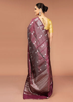 Maroon Handloom Dupion Pure Silk Saree With Blouse Piece