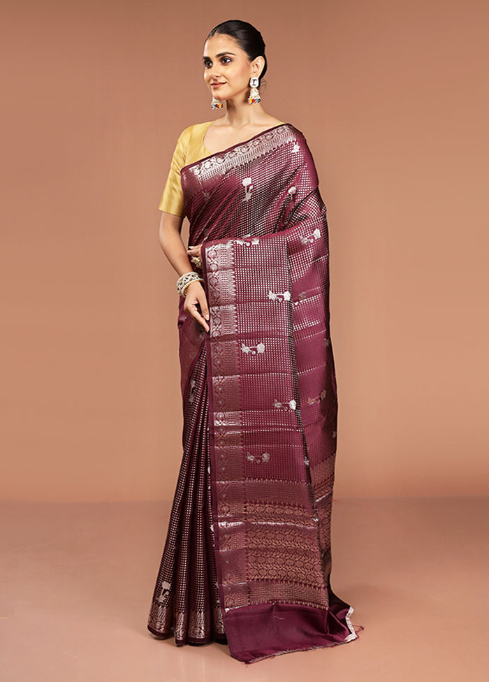 Maroon Handloom Dupion Pure Silk Saree With Blouse Piece