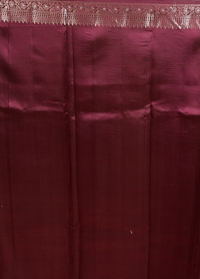 Maroon Handloom Dupion Pure Silk Saree With Blouse Piece