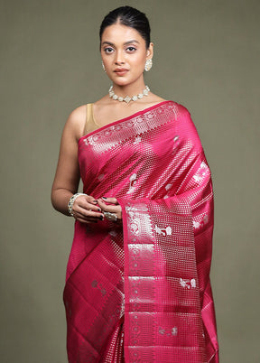 Pink Handloom Dupion Pure Silk Saree With Blouse Piece