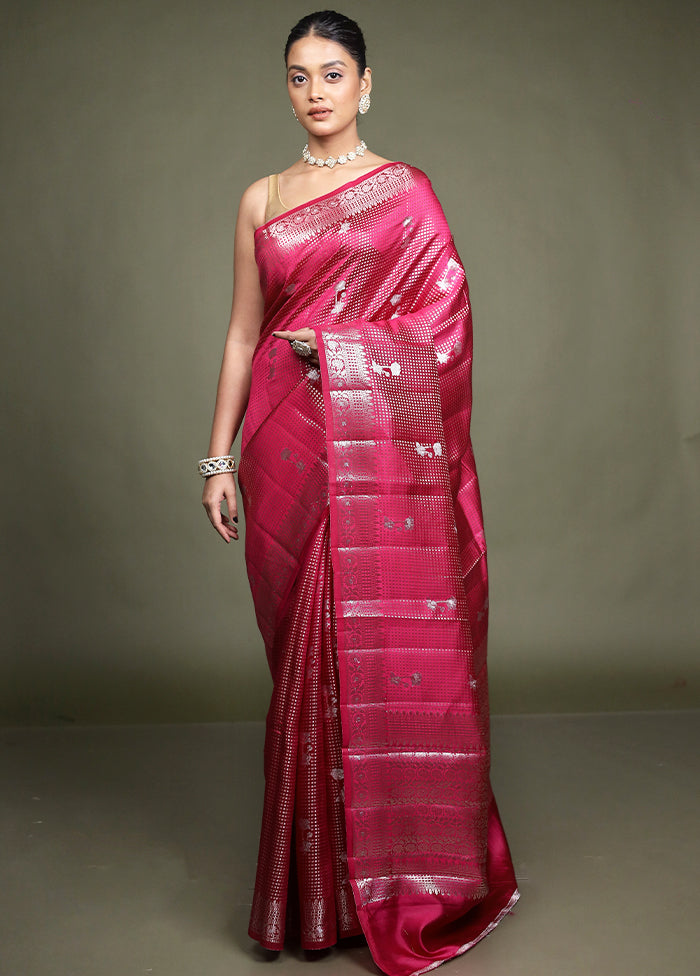 Pink Handloom Dupion Pure Silk Saree With Blouse Piece