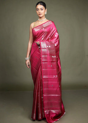 Pink Handloom Dupion Pure Silk Saree With Blouse Piece