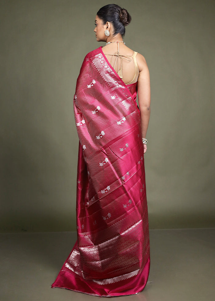 Pink Handloom Dupion Pure Silk Saree With Blouse Piece