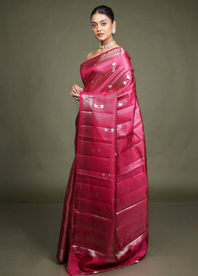 Pink Handloom Dupion Pure Silk Saree With Blouse Piece