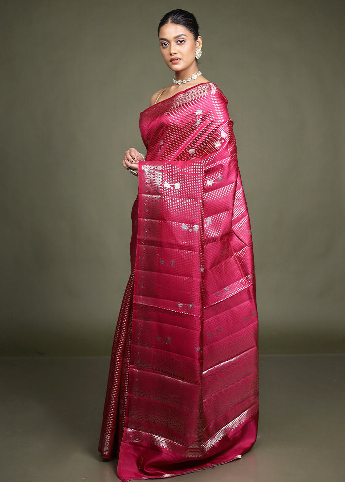 Pink Handloom Dupion Pure Silk Saree With Blouse Piece