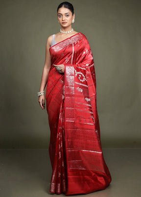 Red Handloom Dupion Pure Silk Saree With Blouse Piece
