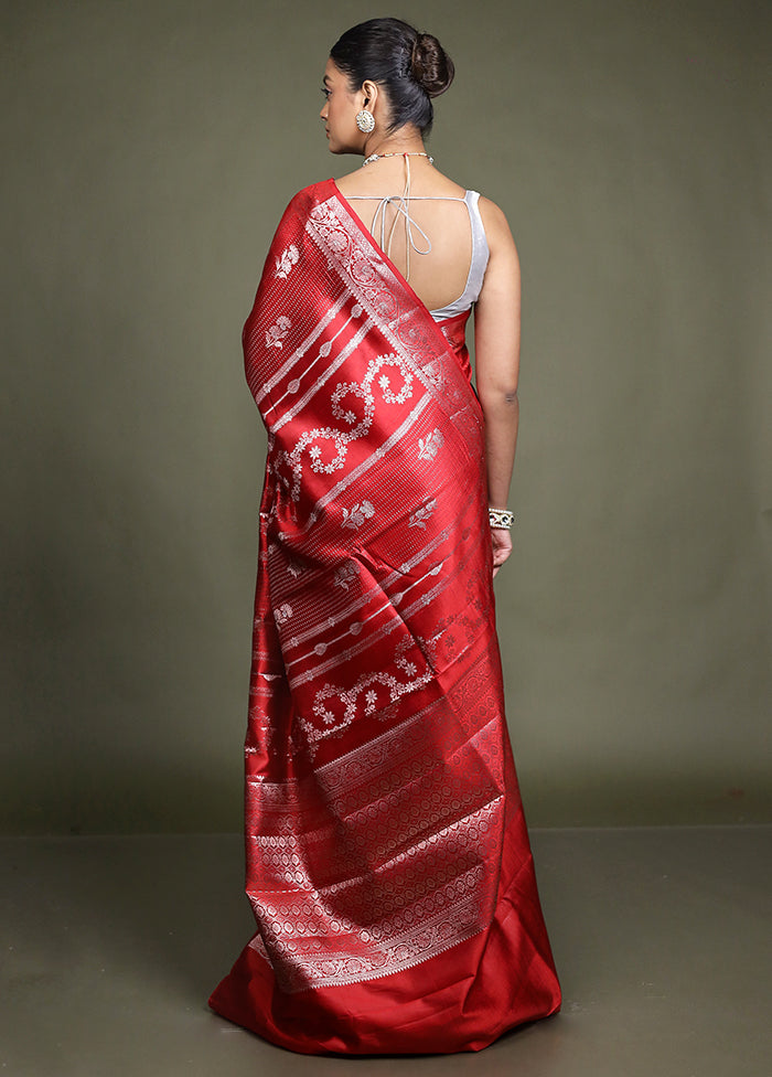 Red Handloom Dupion Pure Silk Saree With Blouse Piece