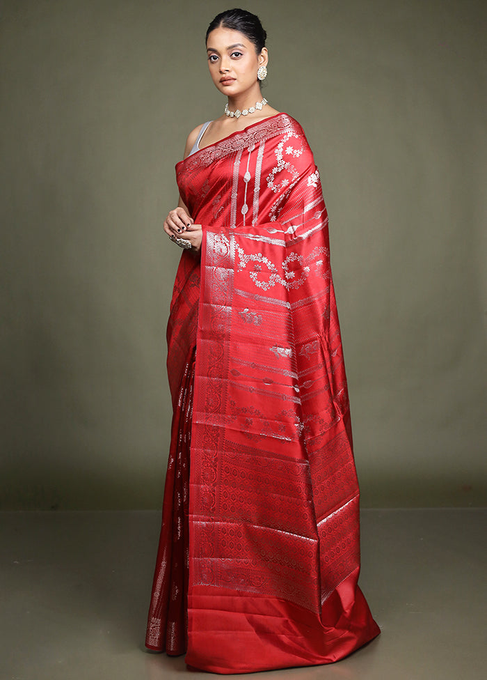 Red Handloom Dupion Pure Silk Saree With Blouse Piece