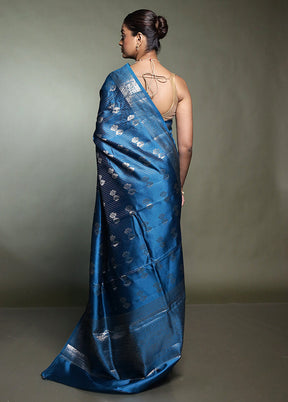 Blue Handloom Dupion Pure Silk Saree With Blouse Piece
