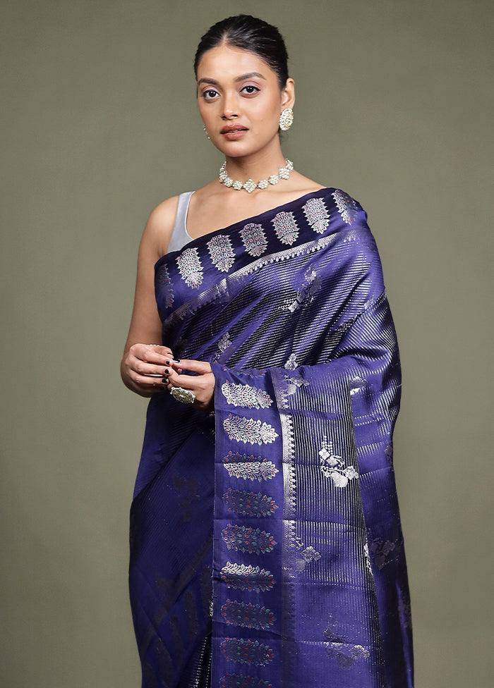 Blue Handloom Dupion Pure Silk Saree With Blouse Piece