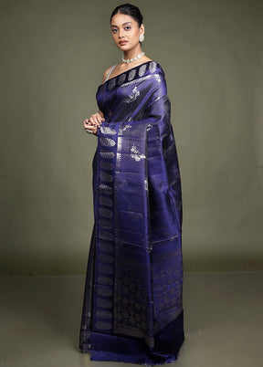 Blue Handloom Dupion Pure Silk Saree With Blouse Piece