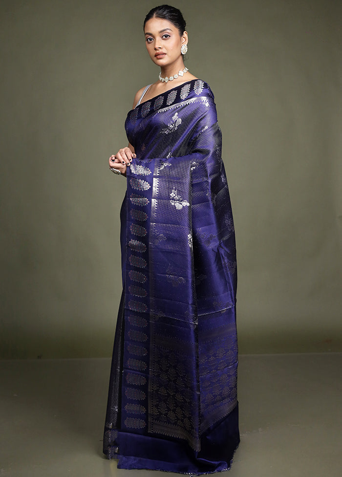 Blue Handloom Dupion Pure Silk Saree With Blouse Piece