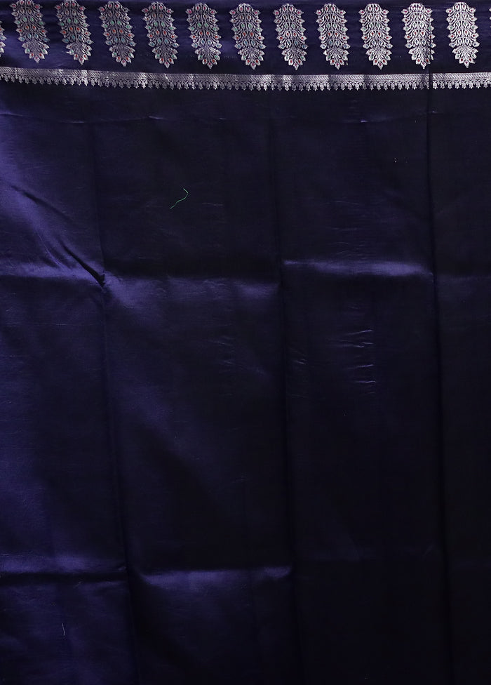 Blue Handloom Dupion Pure Silk Saree With Blouse Piece