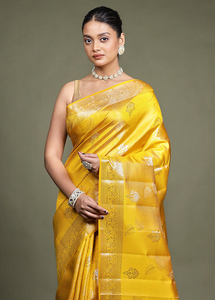 Yellow Handloom Dupion Pure Silk Saree With Blouse Piece
