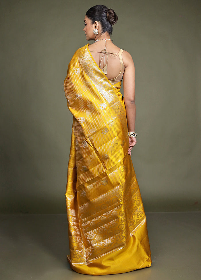 Yellow Handloom Dupion Pure Silk Saree With Blouse Piece