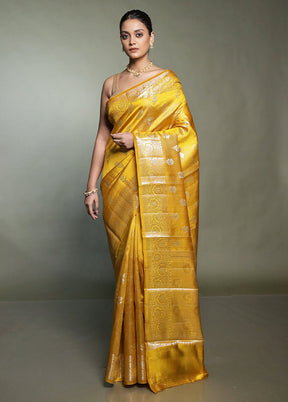 Yellow Handloom Dupion Pure Silk Saree With Blouse Piece