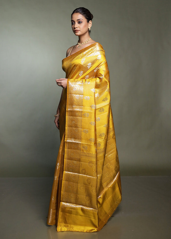 Yellow Handloom Dupion Pure Silk Saree With Blouse Piece