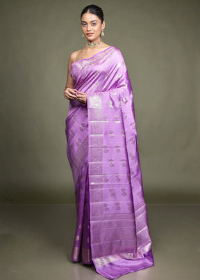 Purple Handloom Dupion Pure Silk Saree With Blouse Piece