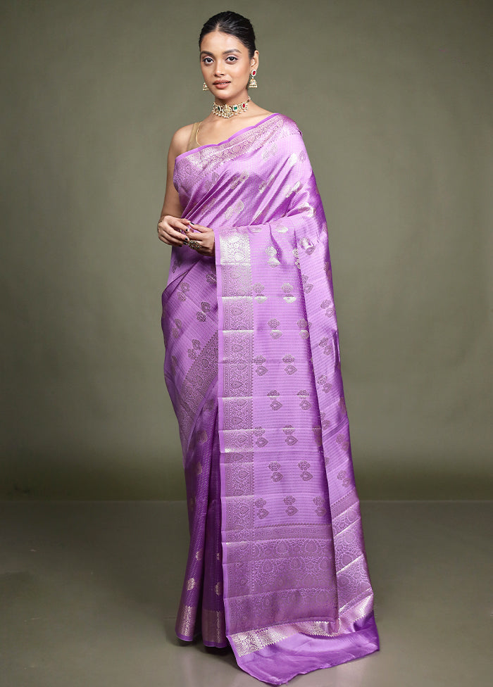 Purple Handloom Dupion Pure Silk Saree With Blouse Piece