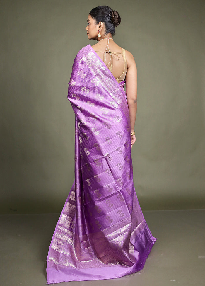 Purple Handloom Dupion Pure Silk Saree With Blouse Piece