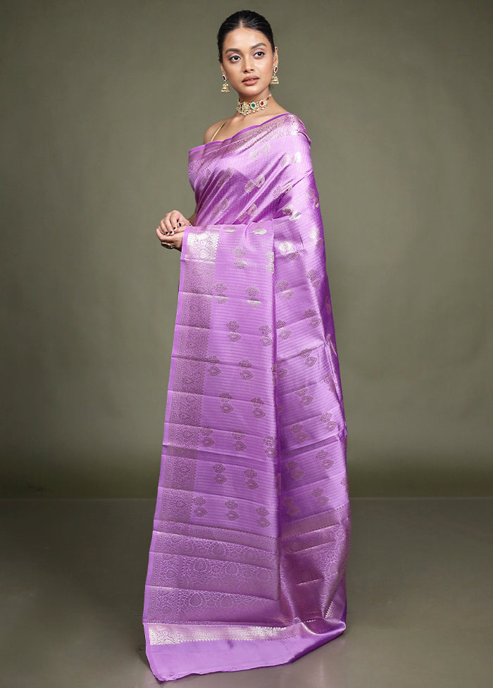 Purple Handloom Dupion Pure Silk Saree With Blouse Piece