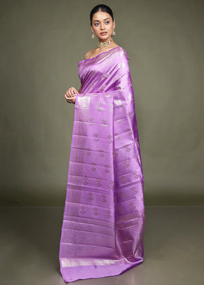 Purple Handloom Dupion Pure Silk Saree With Blouse Piece