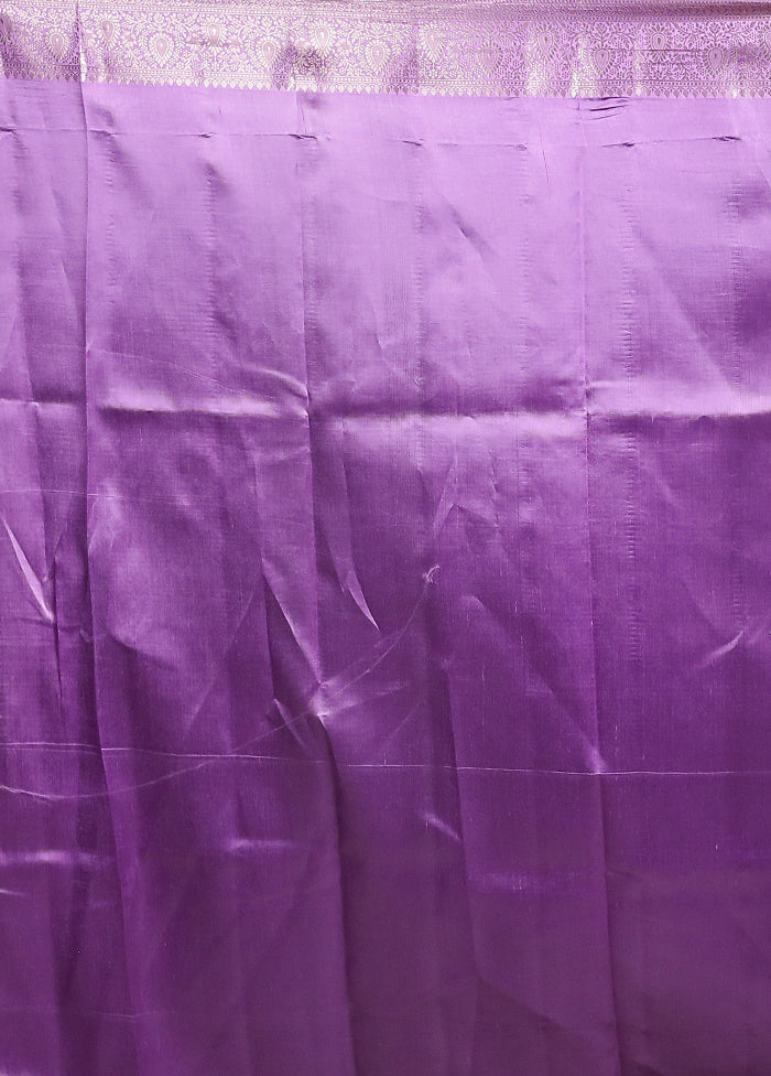 Purple Handloom Dupion Pure Silk Saree With Blouse Piece