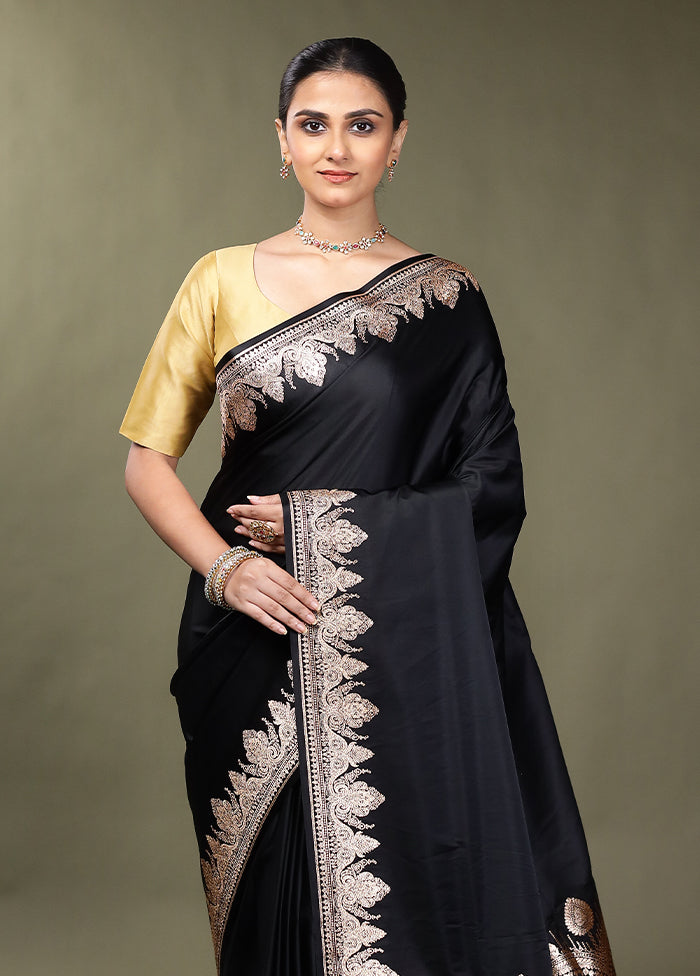Black Banarasi Silk Saree With Blouse Piece